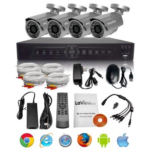 LaView Surveillance System with 4 Channel 500GB H.264 DVR and 4x IR Outdoor CCTV Bullet Security Cameras - 3G Android, iPhone, iPad and Tablet Compatible